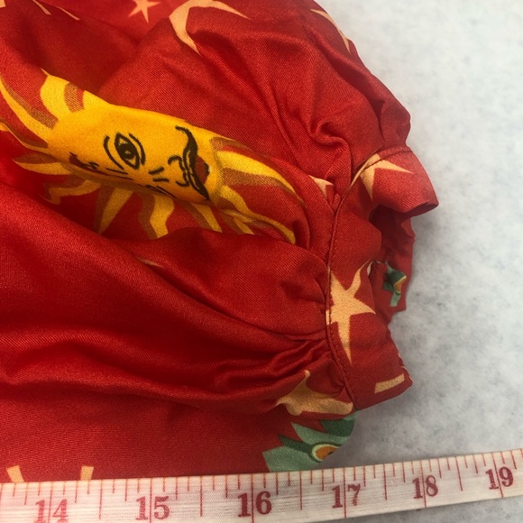 Farm Rio Lotus Star Red / Multi Midi Dress w/ beaded fringe belt- Small - Picture 12 of 15